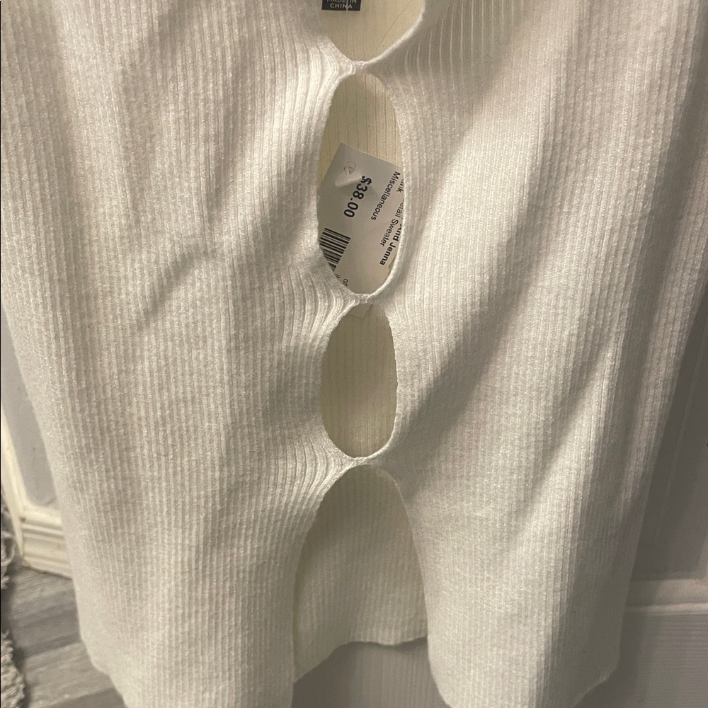 Blue Plush White Ribbed Tank Top - Picture 2 of 4